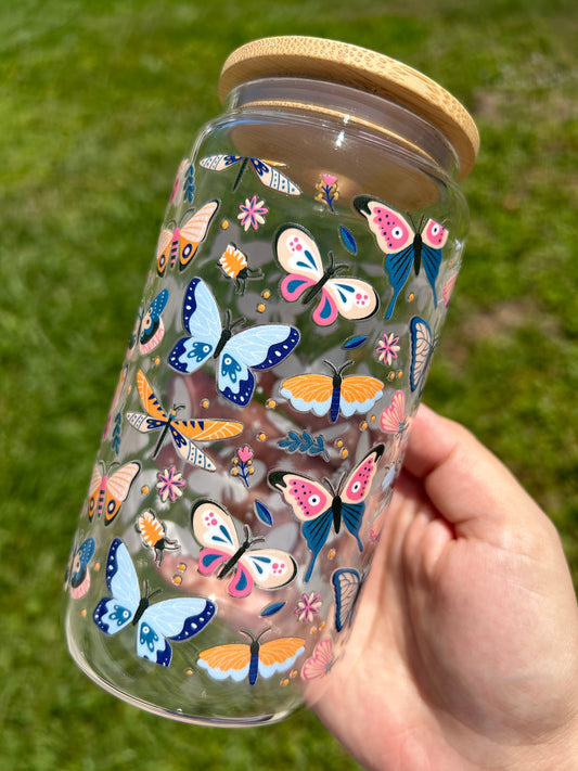 Butterflies 16oz Glass Cup